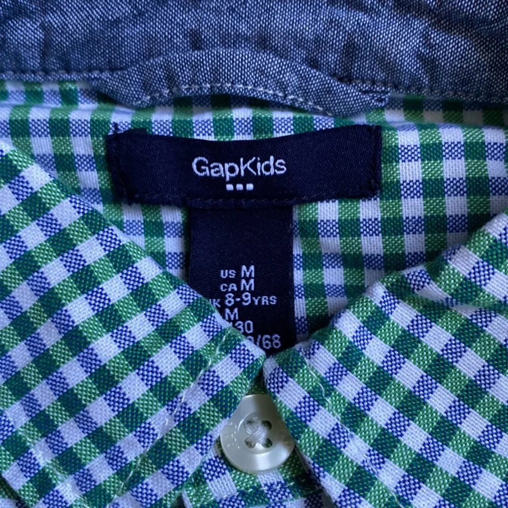 GAP Kids long-sleeve button-down gingham shirt size medium, green blue white